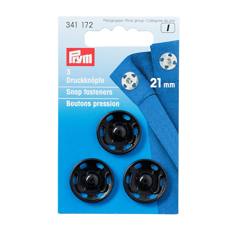 Boutons pression, noir - 21mm