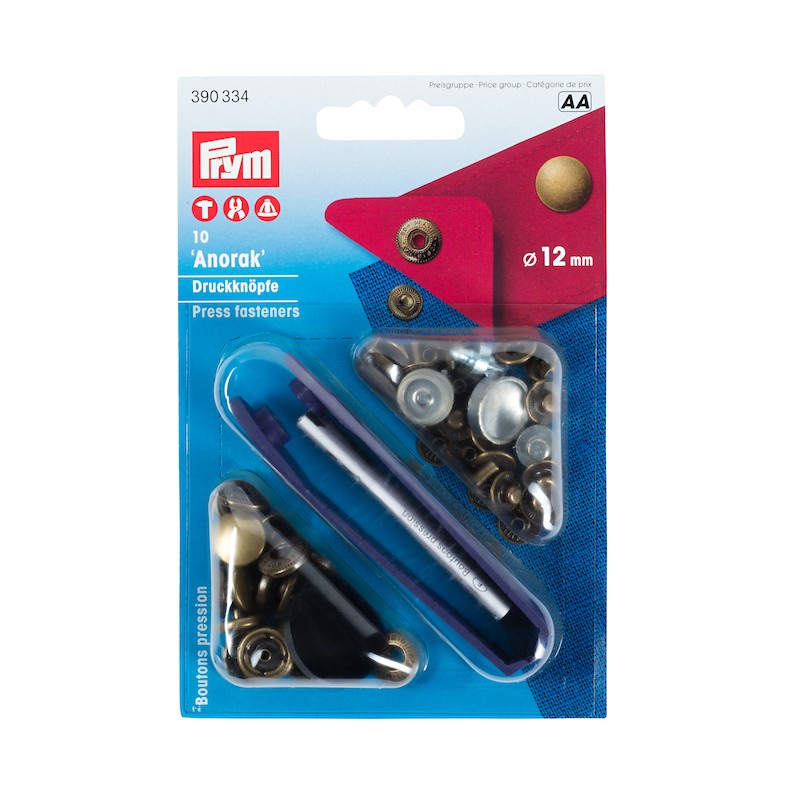 Bouton pression sans couture Anorak, 12mm, laiton antique