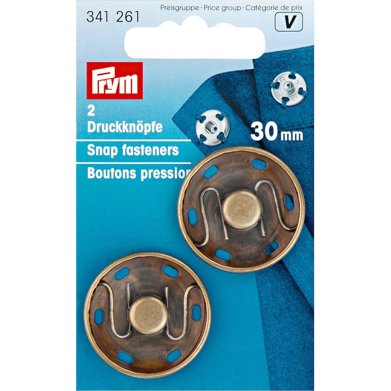 Boutons pression, laiton antique - 30mm
