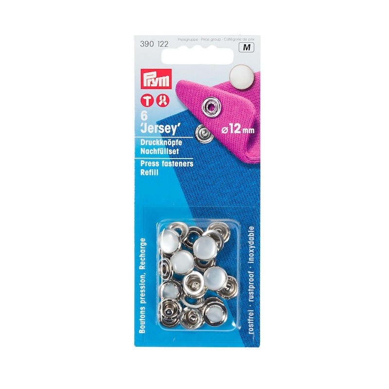 Recharge Bouton pression sans couture Jersey, 12mm, perle
