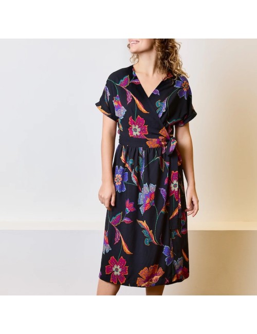 Viscose noire avec fleurs -...